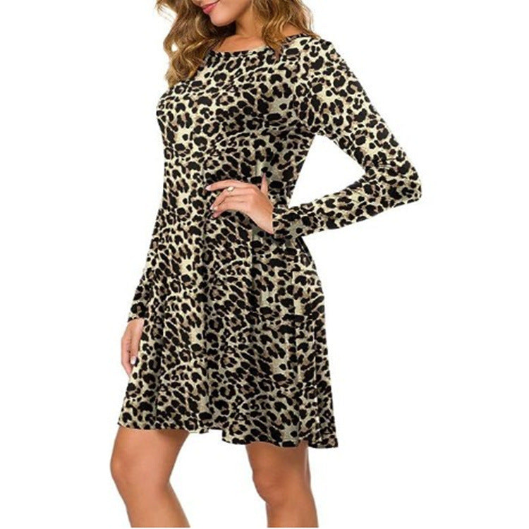 Casual Floral Print Round Neck Long Sleeve Holiday Dress myETYN