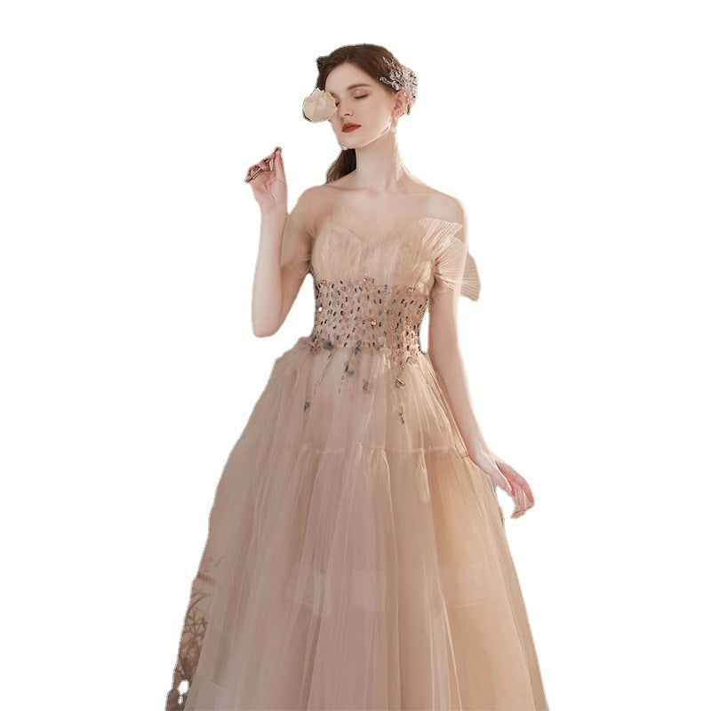 Champagne-colored Host Starry Sky Toasting Dress With Strapless myETYN