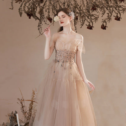 Champagne-colored Host Starry Sky Toasting Dress With Strapless myETYN