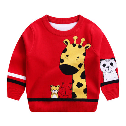 Children's Sweater Knit Sweater Giraffe Round Neck Cotton Double Layer Warm Sweater myETYN