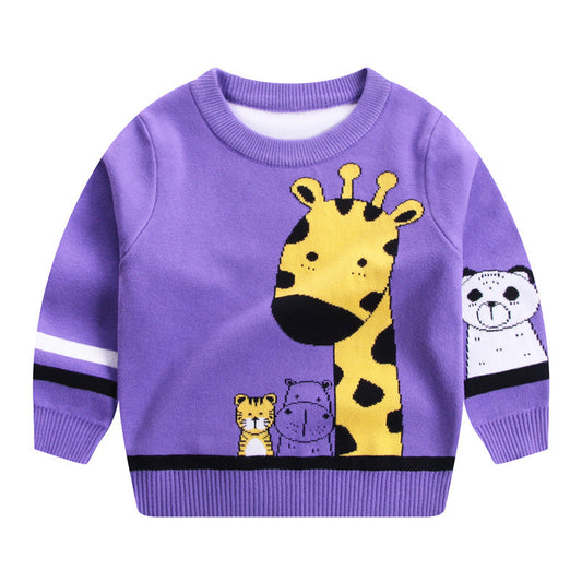 Children's Sweater Knit Sweater Giraffe Round Neck Cotton Double Layer Warm Sweater myETYN