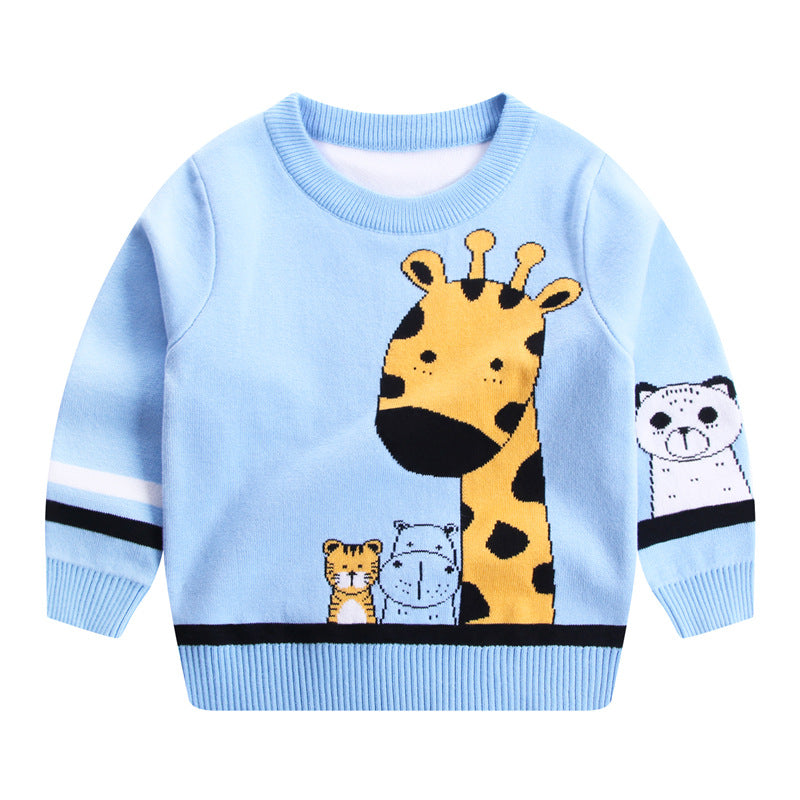 Children's Sweater Knit Sweater Giraffe Round Neck Cotton Double Layer Warm Sweater myETYN