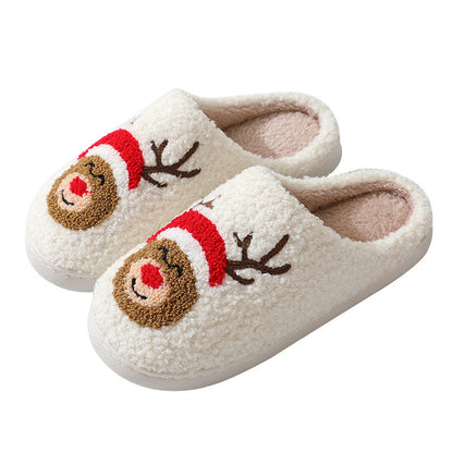 Christmas Home Slippers Cute Cartoon Santa Claus Cotton Slippers For Women And Men Couples Winter Warm Furry Shoes myETYN