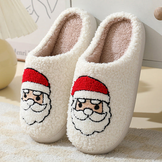 Christmas Home Slippers Cute Cartoon Santa Claus Cotton Slippers For Women And Men Couples Winter Warm Furry Shoes myETYN