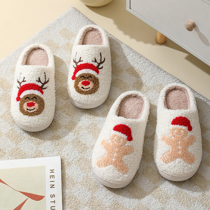 Christmas Home Slippers Cute Cartoon Santa Claus Cotton Slippers For Women And Men Couples Winter Warm Furry Shoes myETYN