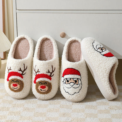 Christmas Home Slippers Cute Cartoon Santa Claus Cotton Slippers For Women And Men Couples Winter Warm Furry Shoes myETYN