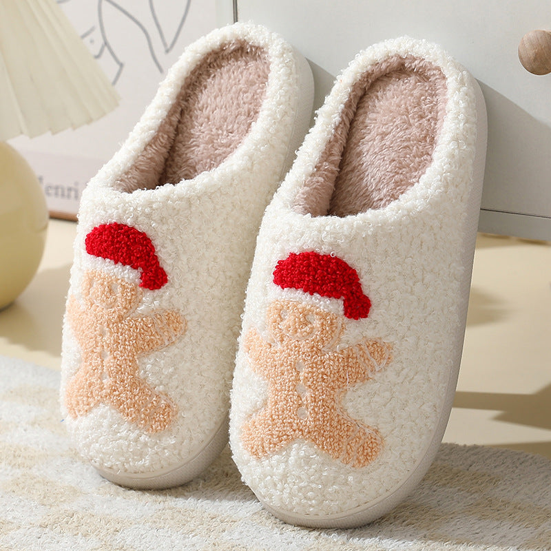 Christmas Home Slippers Cute Cartoon Santa Claus Cotton Slippers For Women And Men Couples Winter Warm Furry Shoes myETYN