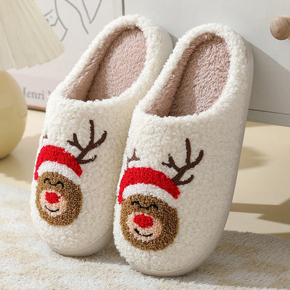 Christmas Home Slippers Cute Cartoon Santa Claus Cotton Slippers For Women And Men Couples Winter Warm Furry Shoes myETYN