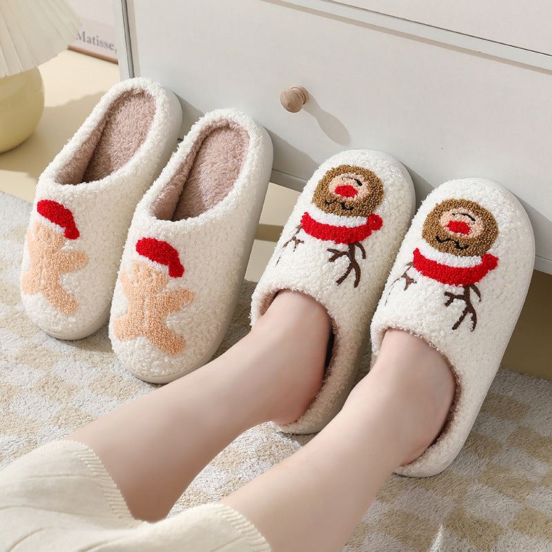 Christmas Home Slippers Cute Cartoon Santa Claus Cotton Slippers For Women And Men Couples Winter Warm Furry Shoes myETYN