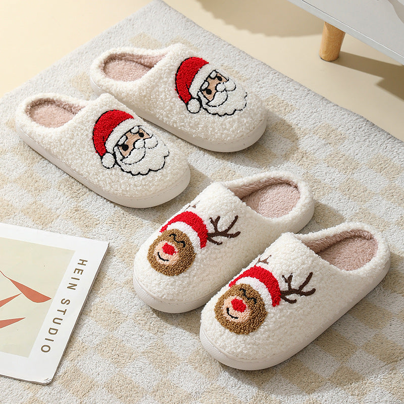 Christmas Home Slippers Cute Cartoon Santa Claus Cotton Slippers For Women And Men Couples Winter Warm Furry Shoes myETYN