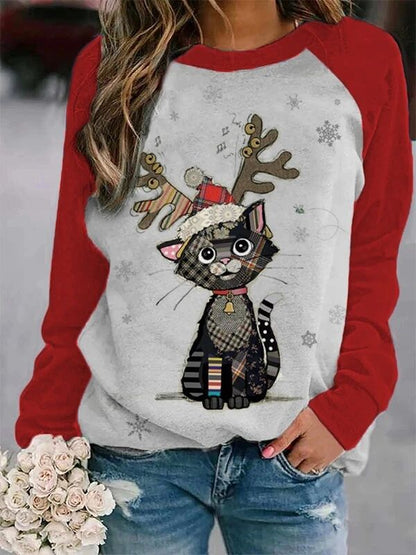 Christmas Print Crewneck Matching Color Long Sleeves myETYN