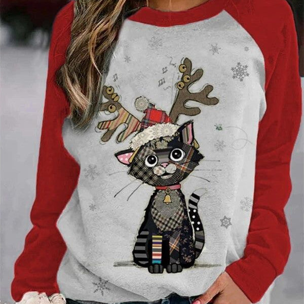 Christmas Print Crewneck Matching Color Long Sleeves myETYN