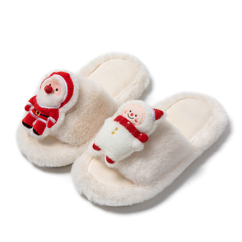 Christmas Shoes Ins Santa Claus Open-toe Cotton Slippers Winter Home Indoor Floor Plush Warm Furry Slippers Women myETYN