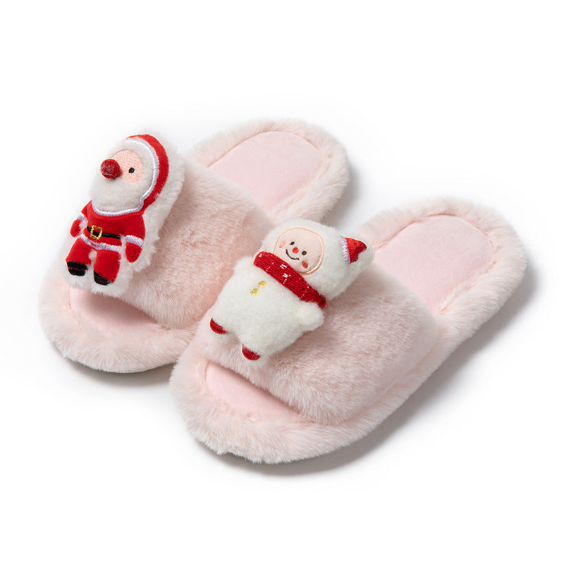 Christmas Shoes Ins Santa Claus Open-toe Cotton Slippers Winter Home Indoor Floor Plush Warm Furry Slippers Women myETYN