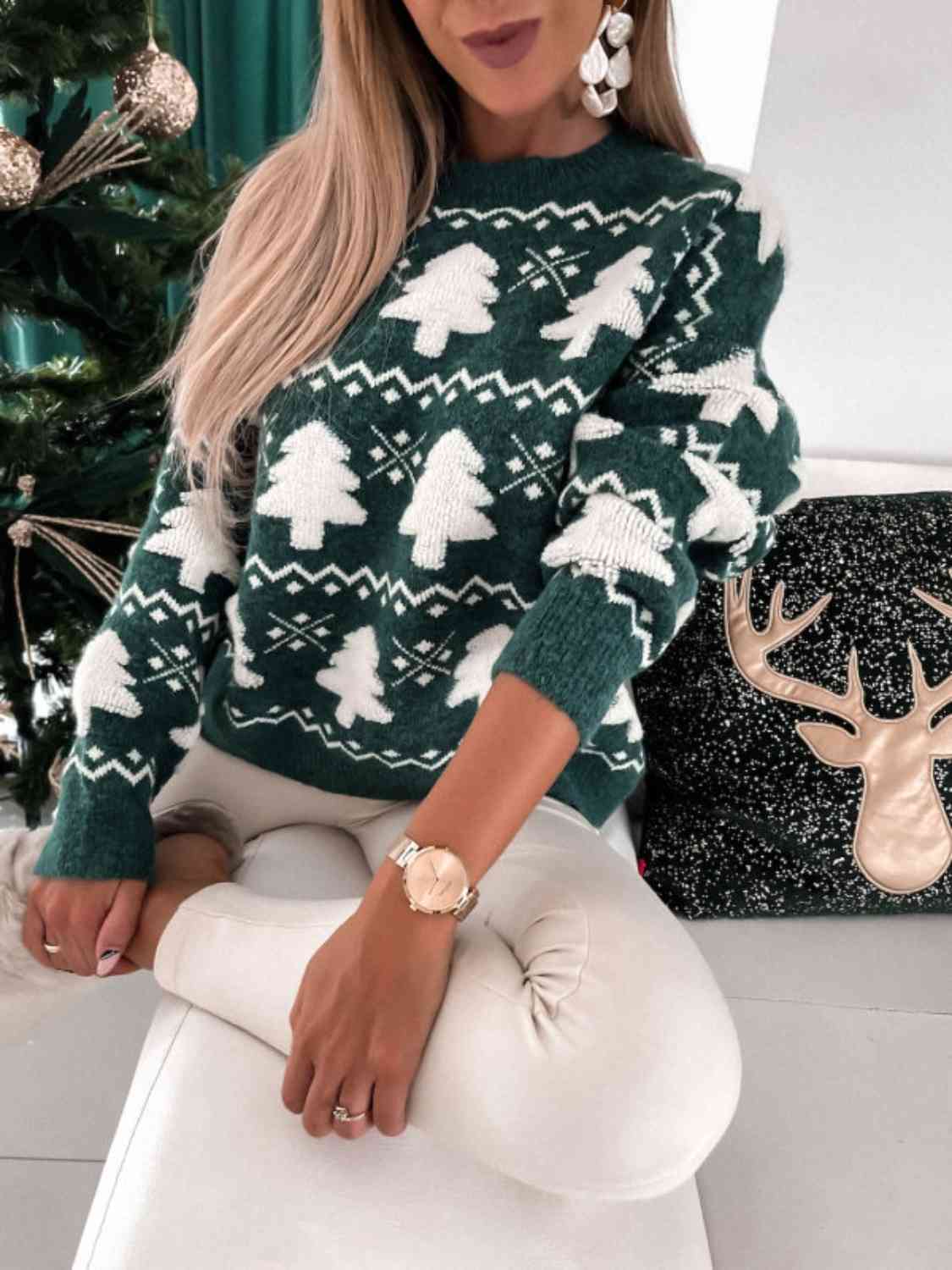 Christmas Tree Round Neck Sweater myETYN