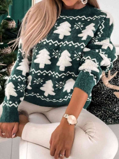 Christmas Tree Round Neck Sweater myETYN