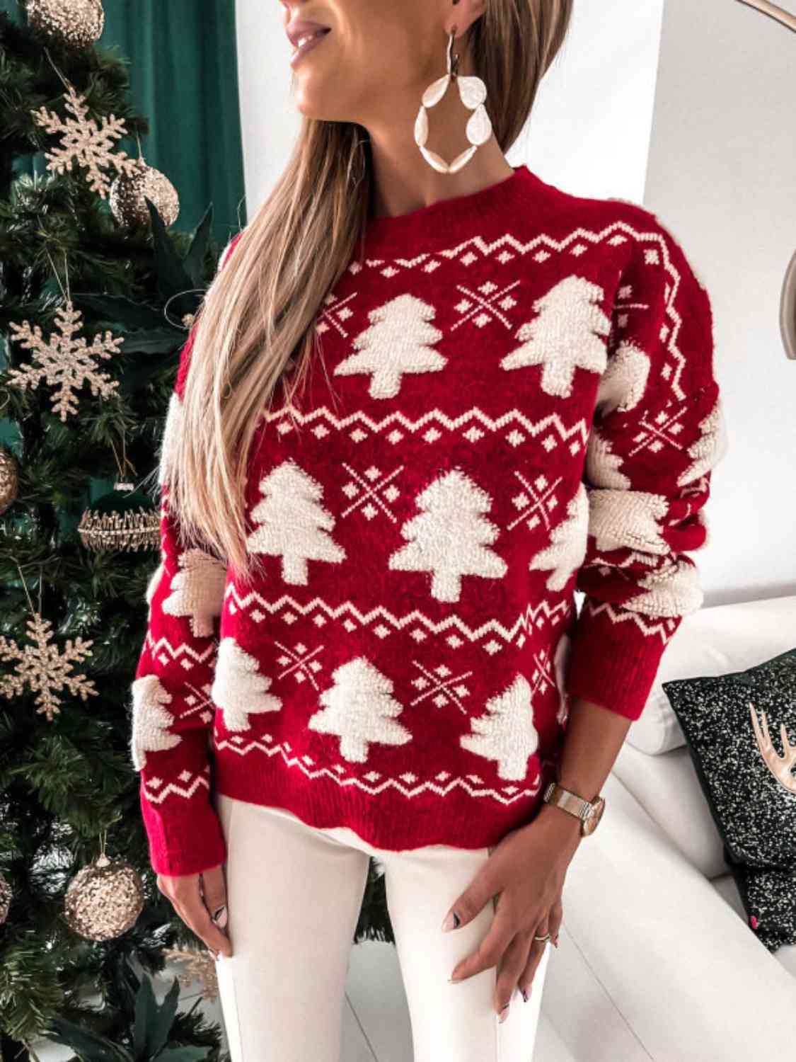 Christmas Tree Round Neck Sweater myETYN