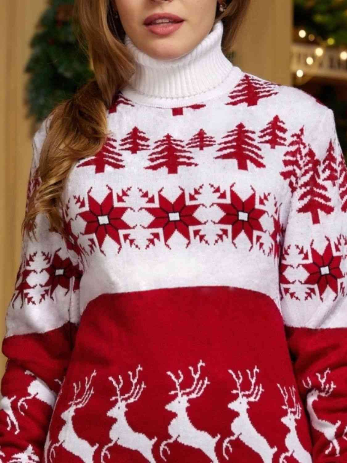 Christmas Turtleneck Ribbed Trim Sweater myETYN