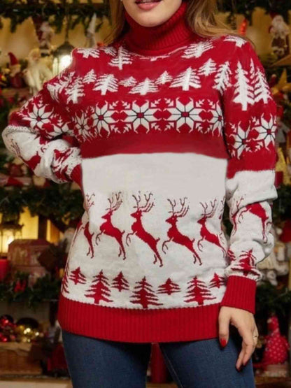 Christmas Turtleneck Ribbed Trim Sweater myETYN