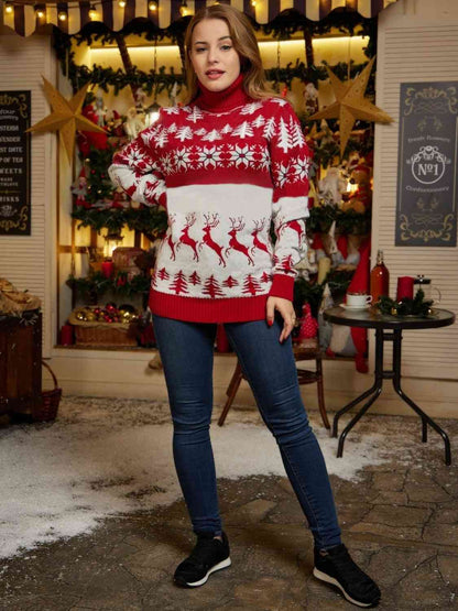 Christmas Turtleneck Ribbed Trim Sweater myETYN