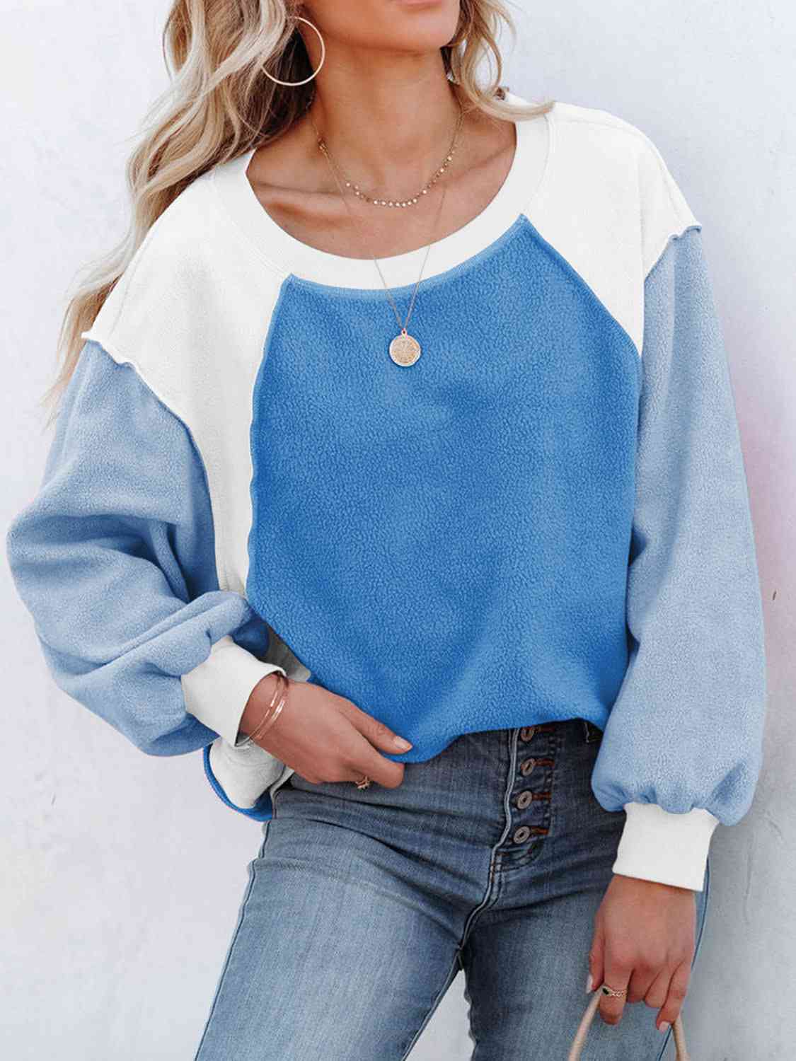 Color Block Exposed Seam Sweatshirt myETYN