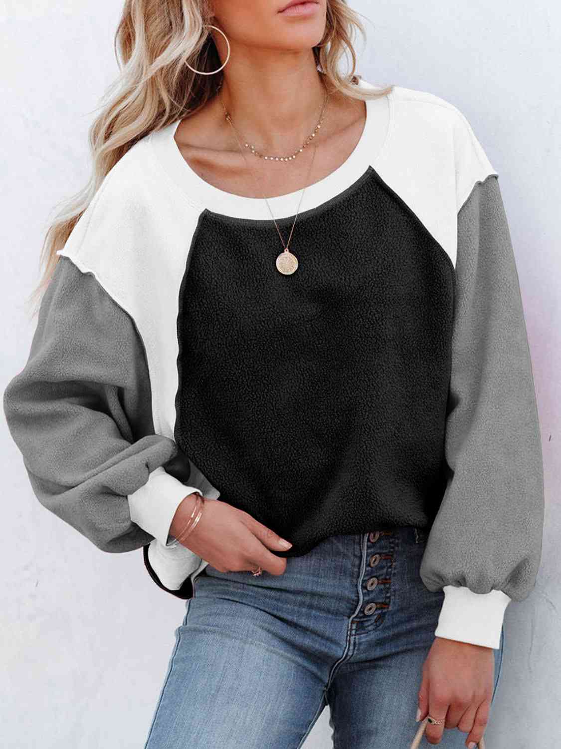 Color Block Exposed Seam Sweatshirt myETYN