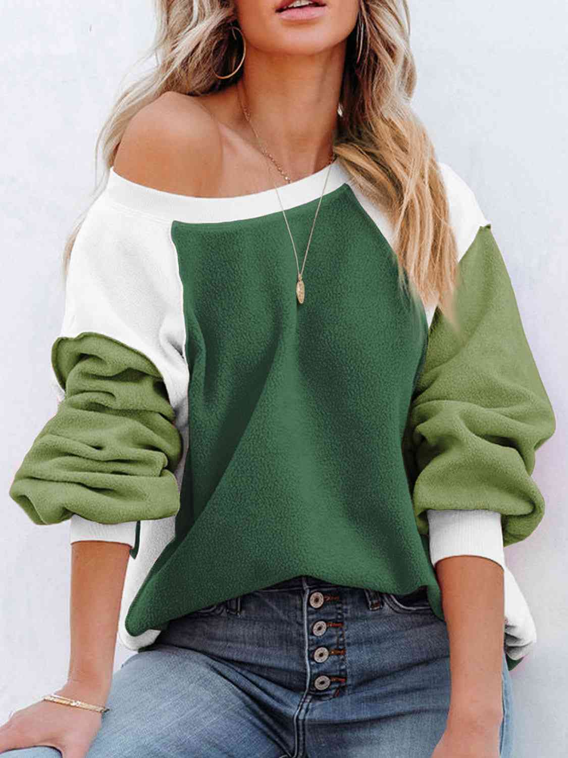 Color Block Exposed Seam Sweatshirt myETYN