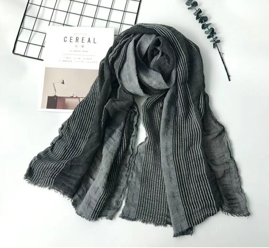 Cotton and linen striped pleated scarf myETYN