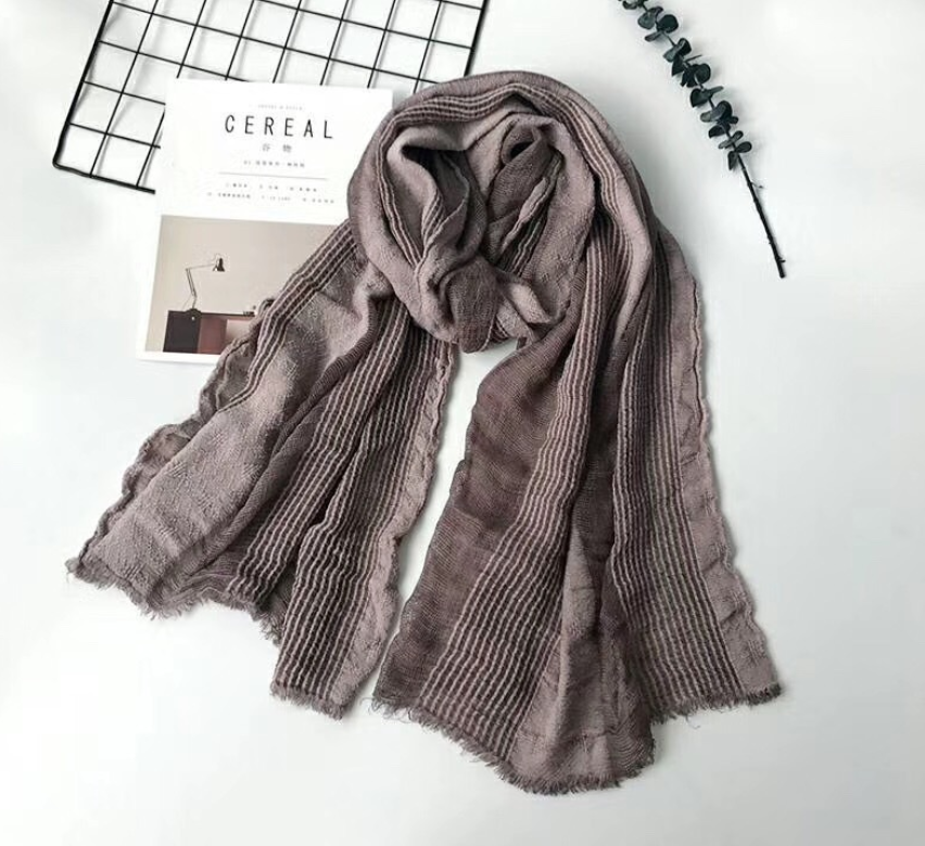 Cotton and linen striped pleated scarf myETYN