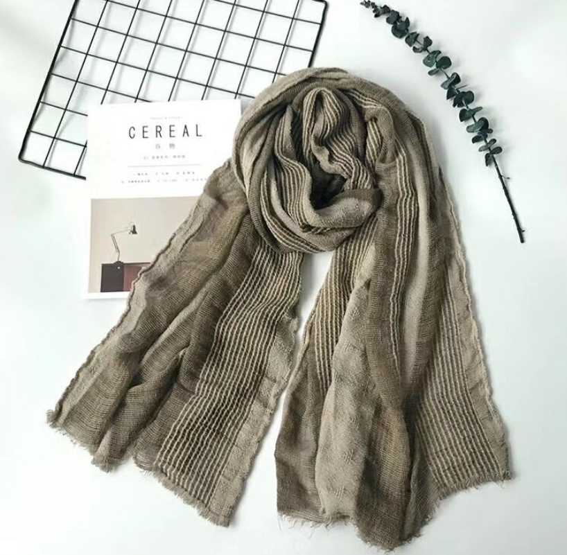 Cotton and linen striped pleated scarf myETYN