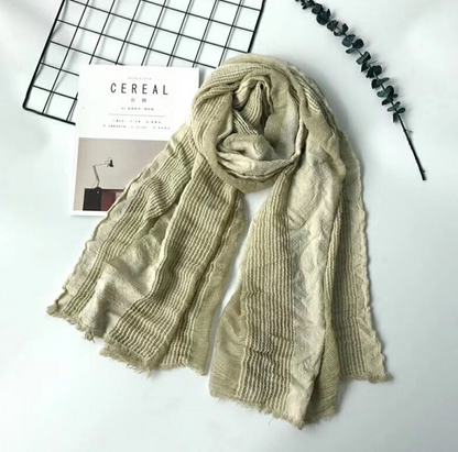 Cotton and linen striped pleated scarf myETYN