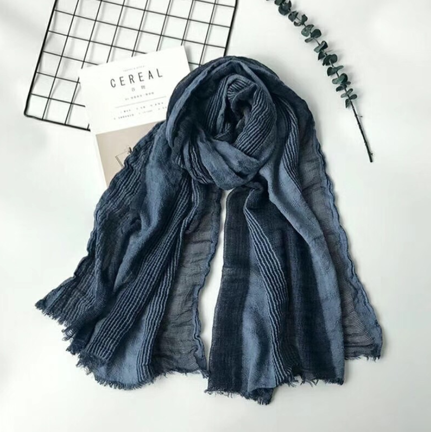 Cotton and linen striped pleated scarf myETYN