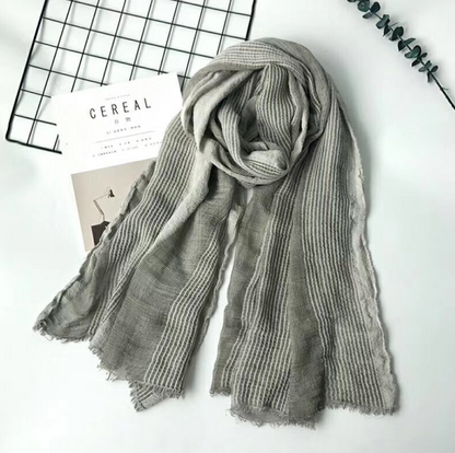 Cotton and linen striped pleated scarf myETYN