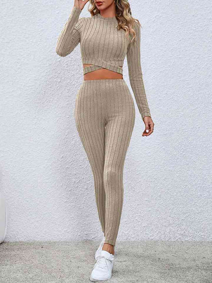 Crisscross Knit Top and Leggings Set myETYN