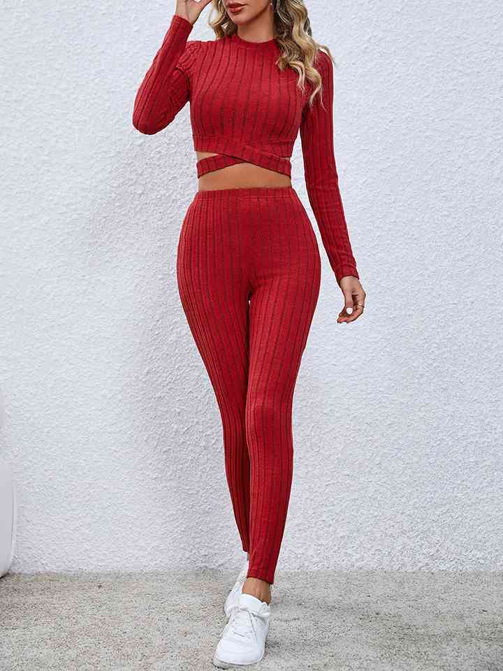 Crisscross Knit Top and Leggings Set myETYN