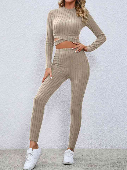 Crisscross Knit Top and Leggings Set myETYN