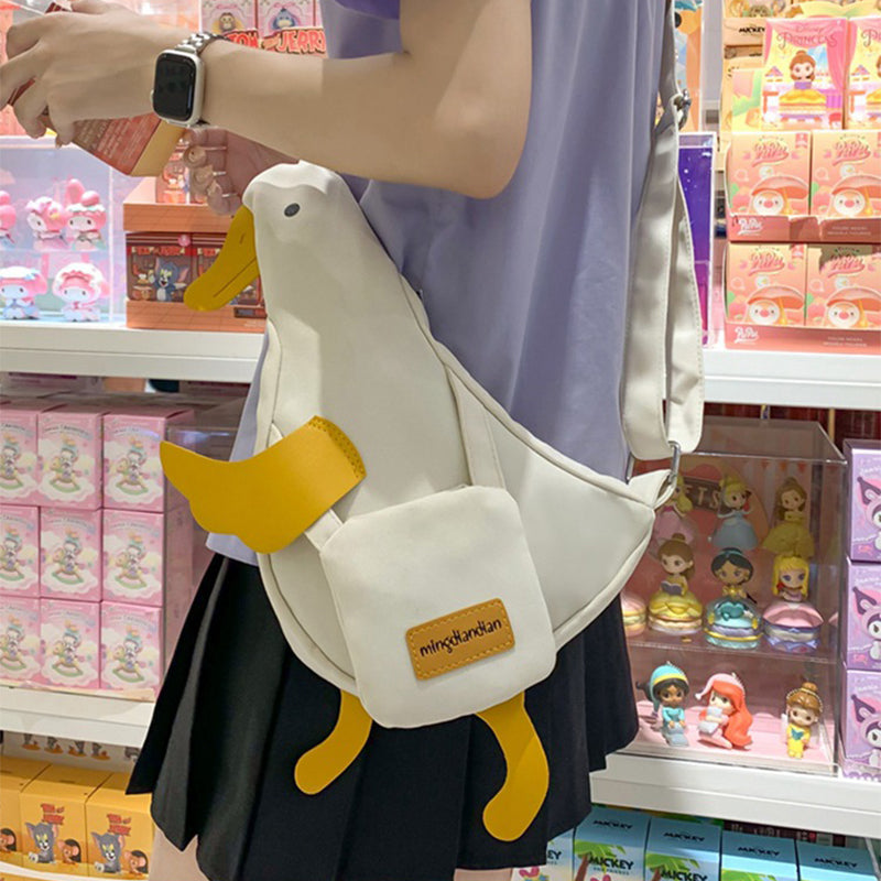 Cute Duck Canvas Bag Girls Messenger Shoulder Bag Funny Cartoon Chest Bags For Women myETYN