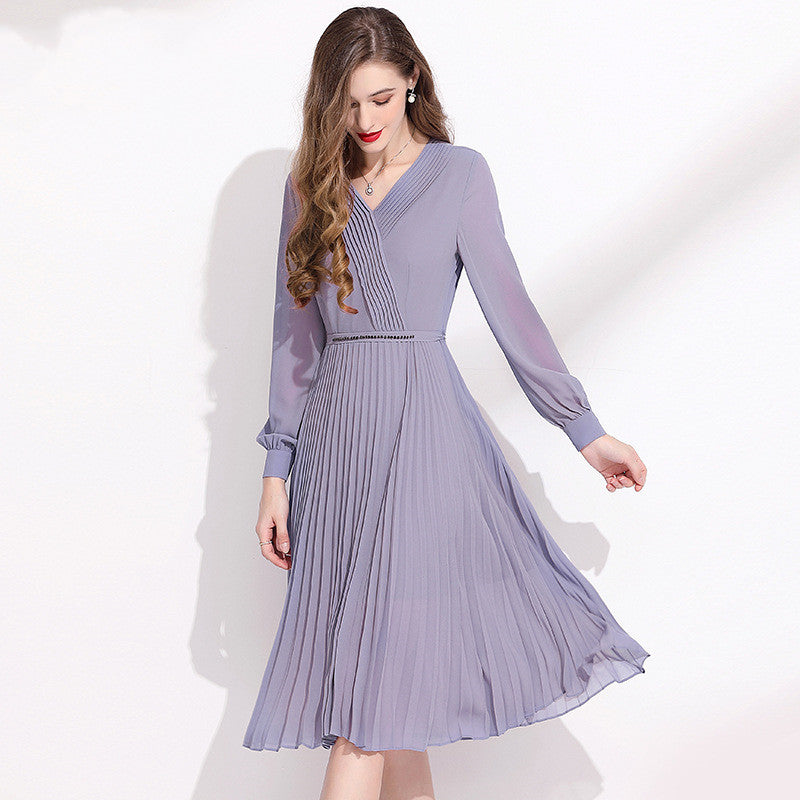 Dark Purple Long-sleeved Chiffon Dress myETYN