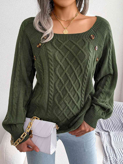 Decorative Button Cable-Knit Sweater myETYN