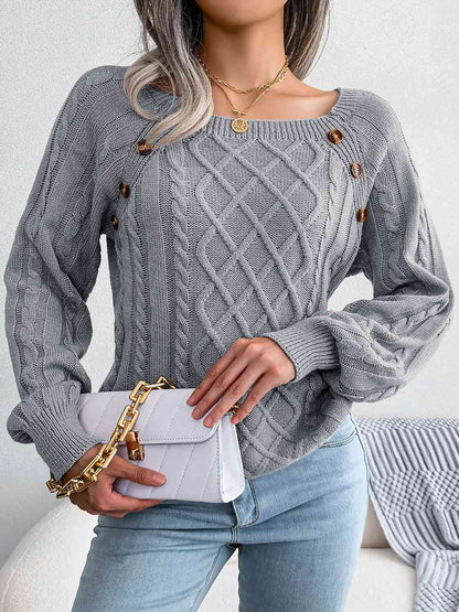 Decorative Button Cable-Knit Sweater myETYN