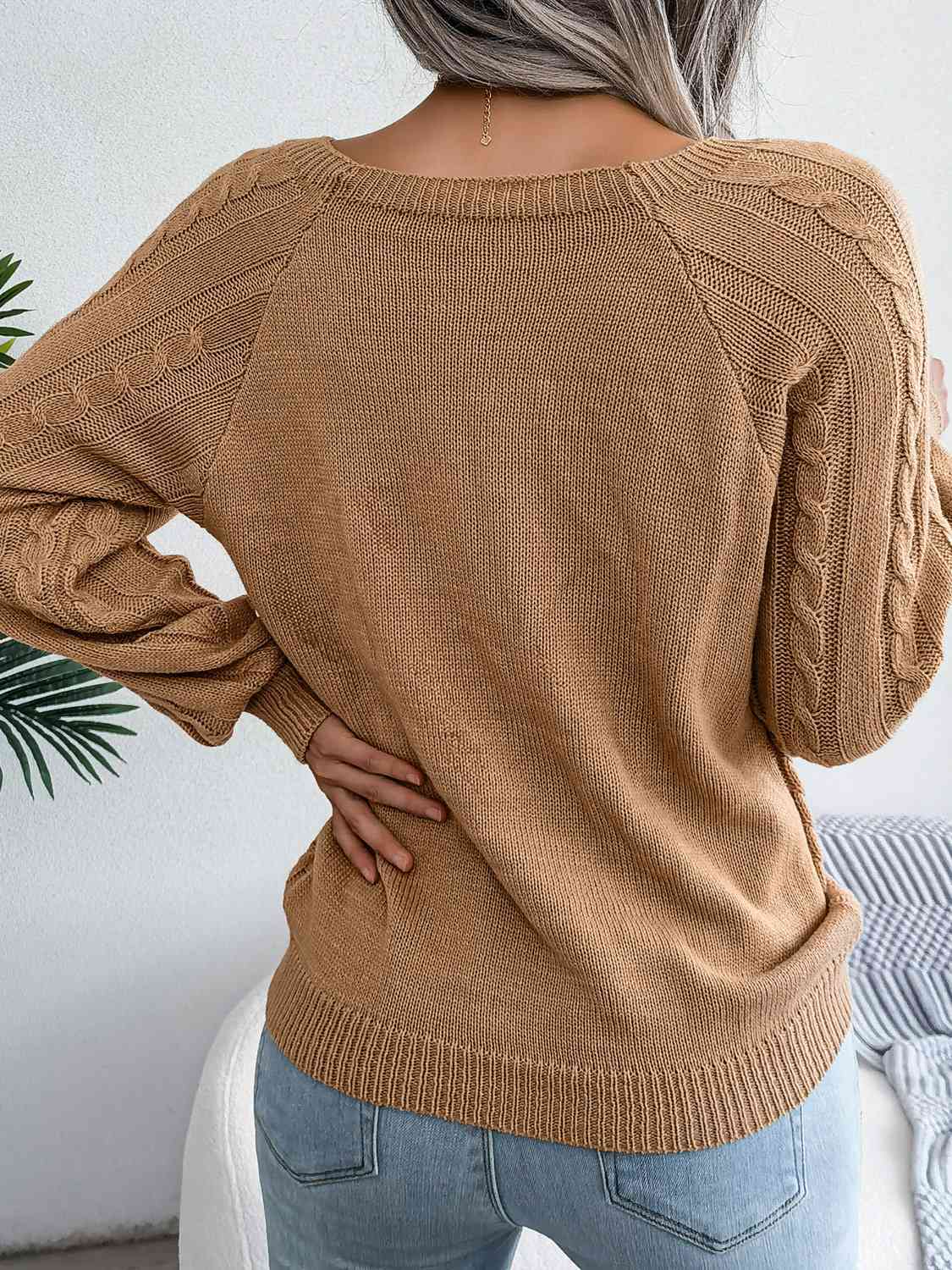 Decorative Button Cable-Knit Sweater myETYN