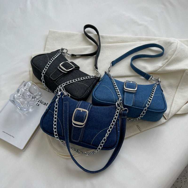 Denim Shoulder Bags Women's Fashion Chains Handbag Crossbody Bags Small Square Armpit Bag myETYN