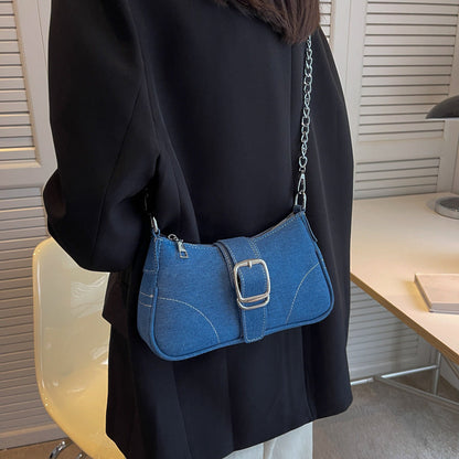 Denim Shoulder Bags Women's Fashion Chains Handbag Crossbody Bags Small Square Armpit Bag myETYN