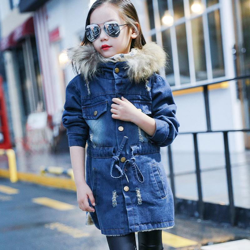 Denim trench coat with velvet padded waist myETYN