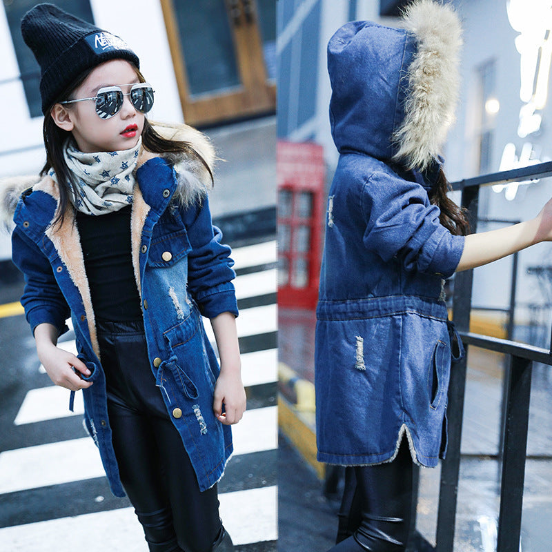 Denim trench coat with velvet padded waist myETYN