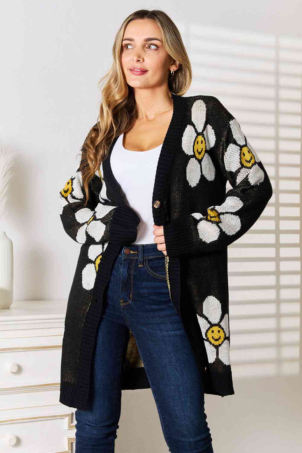 Double Take Floral Button Down Longline Cardigan myETYN