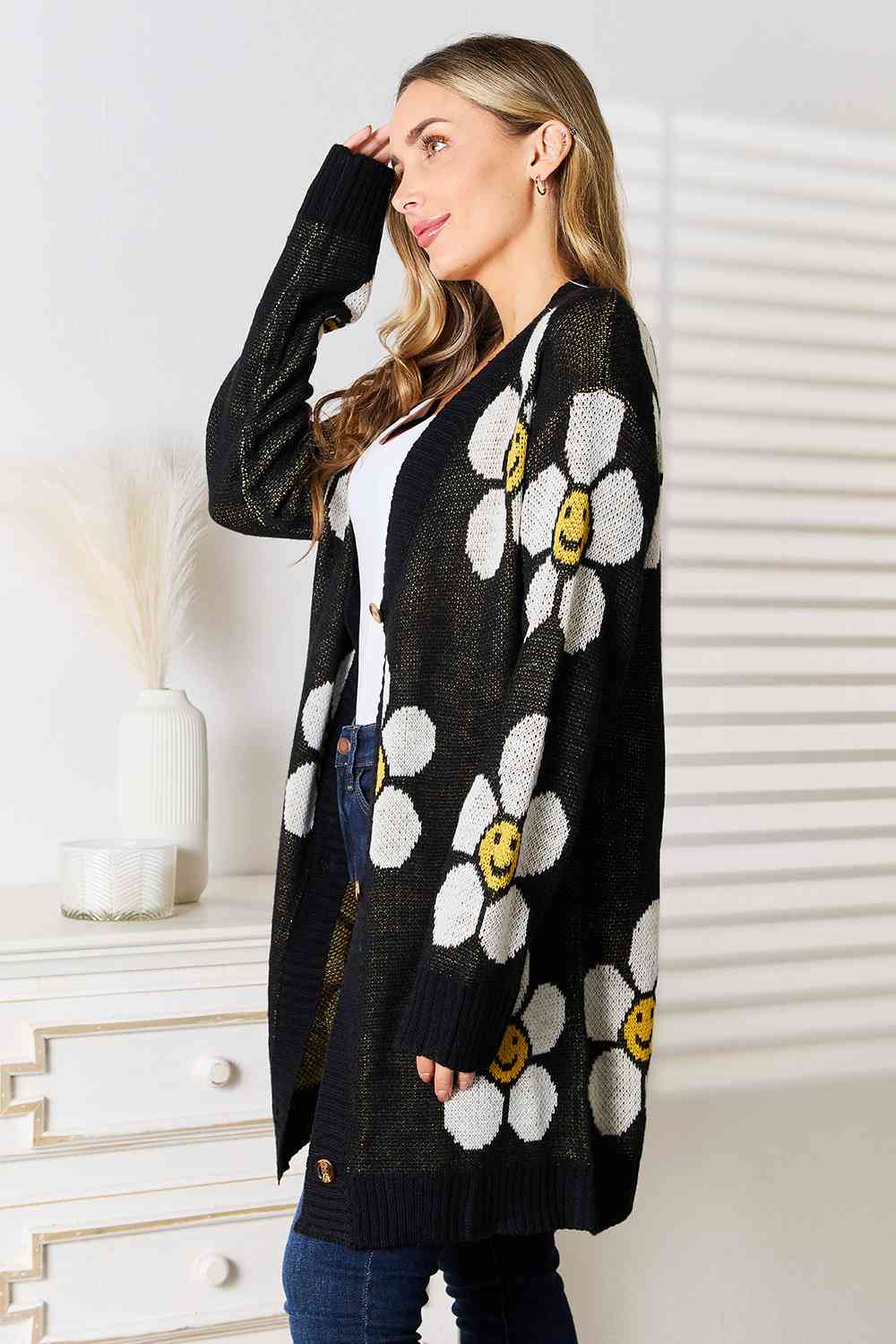 Double Take Floral Button Down Longline Cardigan myETYN