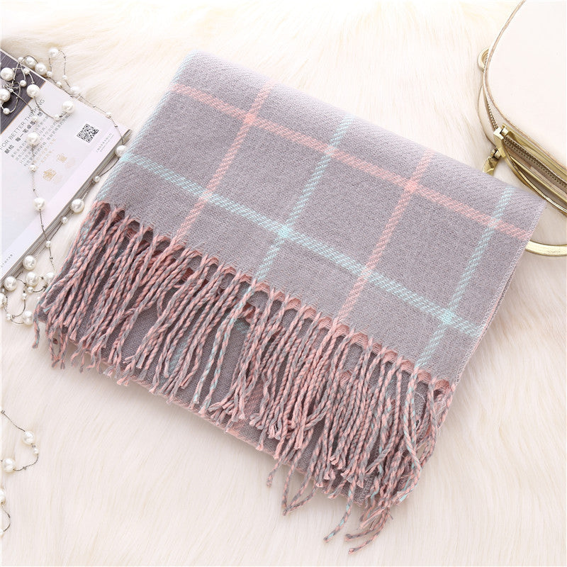 Double-sided plaid scarf women myETYN