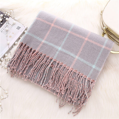 Double-sided plaid scarf women myETYN