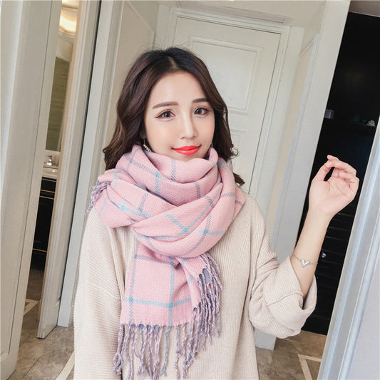 Double-sided plaid scarf women myETYN